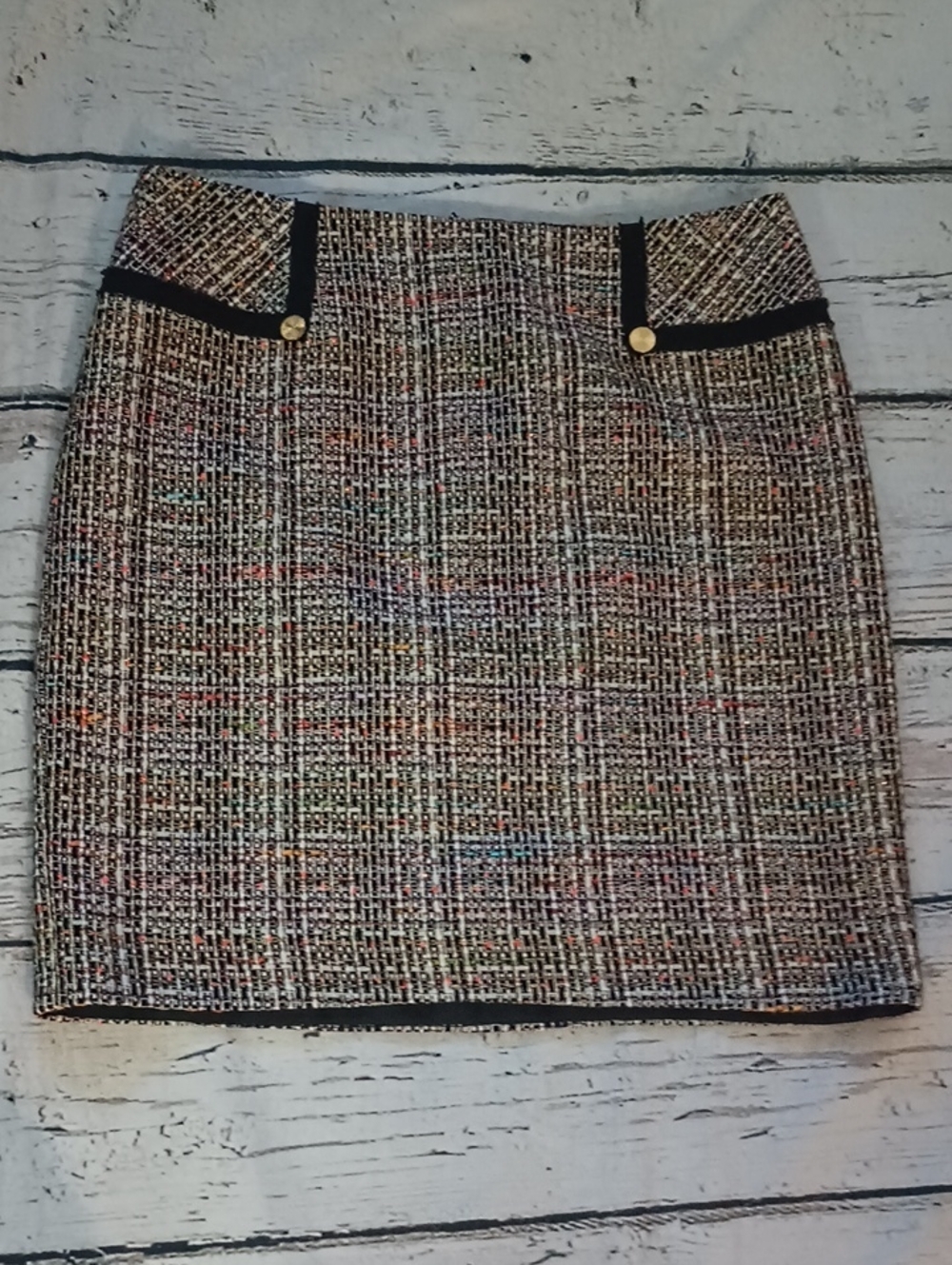 Trina Turk Black Multicolor Tweed Gold Button Mini Skirt 4